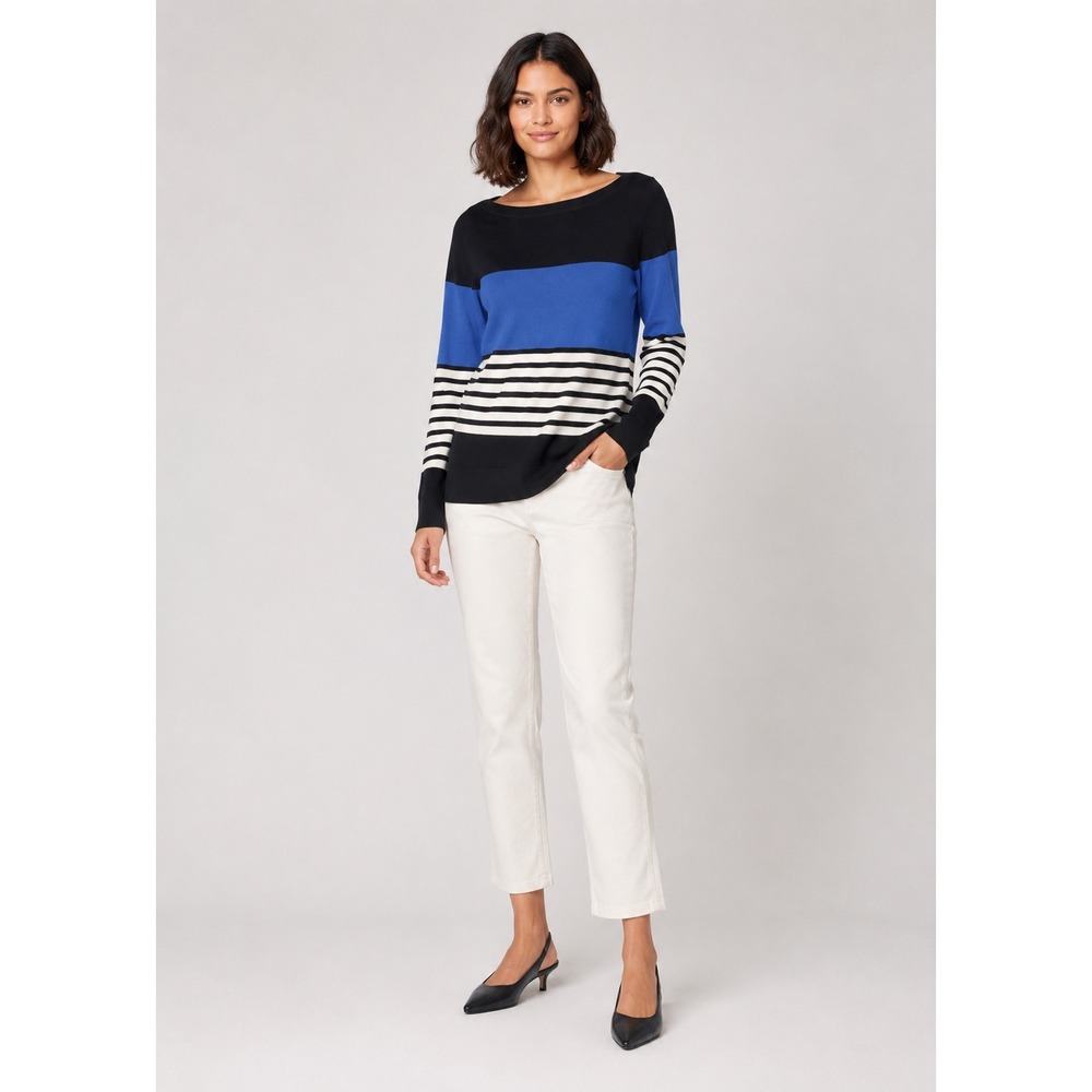 Kate Spade Amari Sweater Womens Medium‎ Blue Navy Striped Wool Blend Preppy Chic